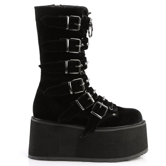 Platform Gothic Velvet Lace Up Knee High Boots - Picture 1 of 5